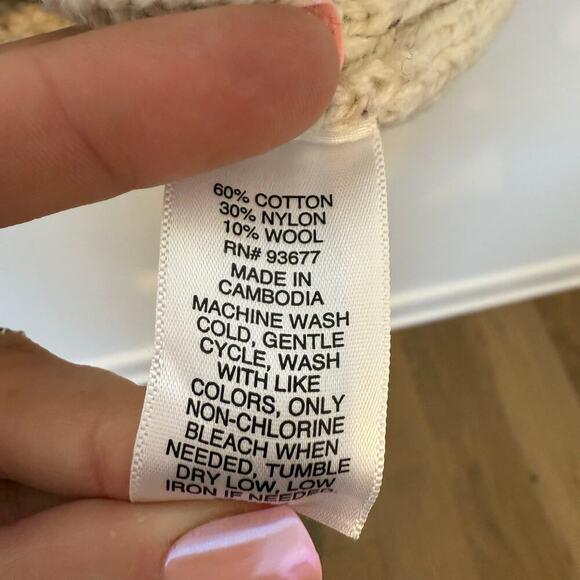 Fisherman-style Crewneck Chunky Sweater Cotton/Wool/Nylon Small Cream - Picture 6 of 8